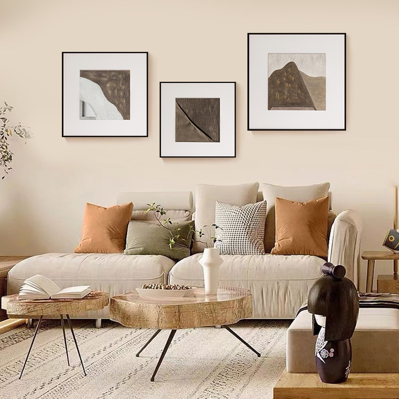 Elegant style high-grade living room decorative painting light luxury Japanese style log style square bedroom bedside abstract hanging painting
