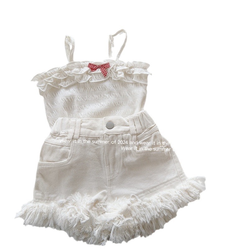 Picture of Girls Shorts Korean Style 2025 Summer Kidsren's Loose Shorts Little Girls Fashionable Tassel Hot Pants Thin Outer Wear