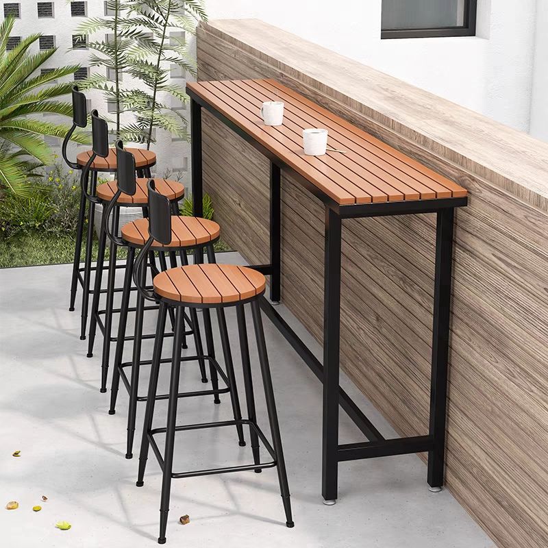 Outdoor Courtyard Bar Leisure Combination Bar Table and Chairs Balcony Milk Tea Outdoor Anti-Corrosion Plastic Wood High-Legged Open-Air Table