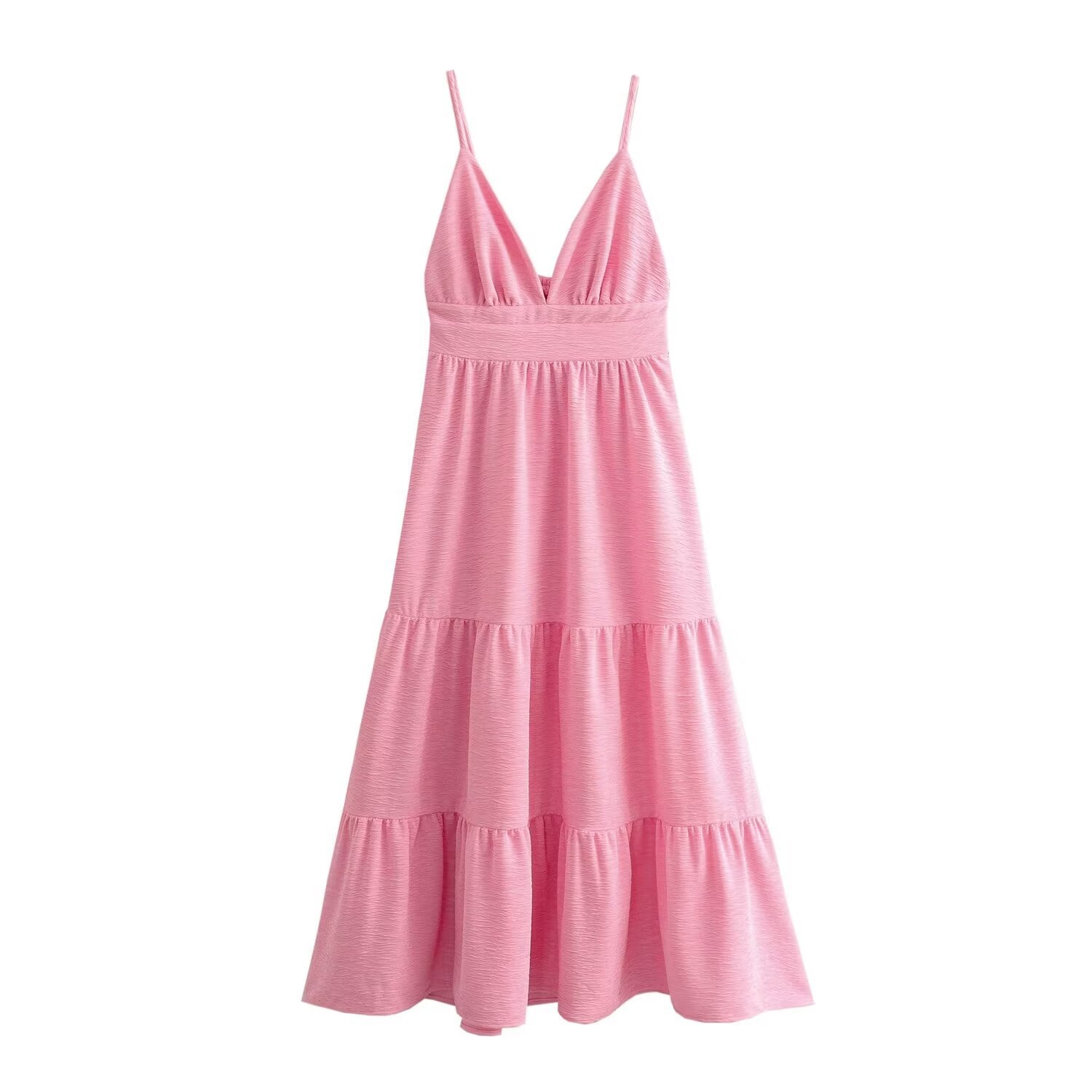 European and American Style 2024 French Niche Sexy Backless Waist Slimming Look V Neck Suspender Dress
