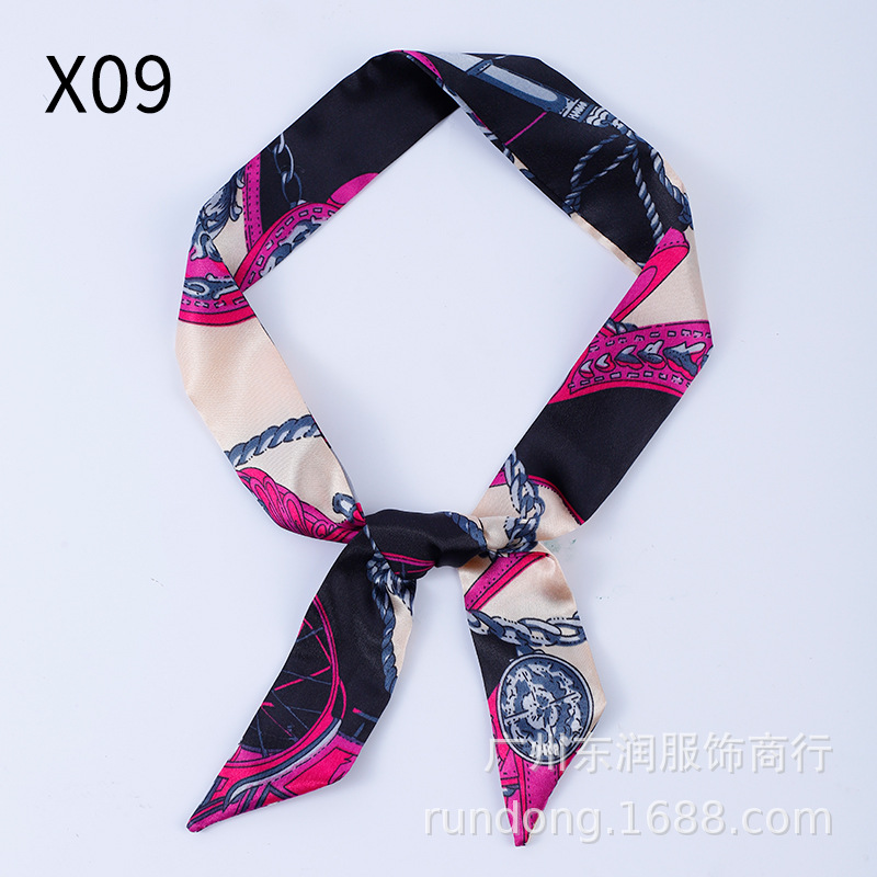 Picture of Silk Scarf Wholesale Long Beveled Small Silk Scarf Double-layer All-match Hair Belt Ribbon Decoration Tie Bag Hand Gift Box Silk Scarf