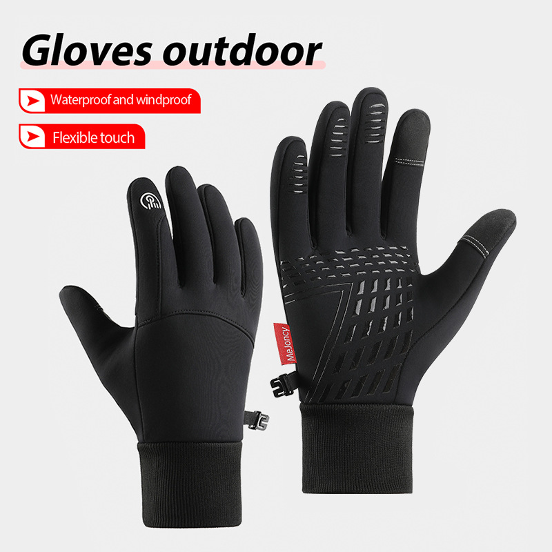 Cycling Gloves with Fleece Lining for Warmth, Non-Slip and Windproof, Suitable for Men and Women, Cold-Proof Outdoor Gloves for Cycling, Skiing, Winter Cross-Border Gloves