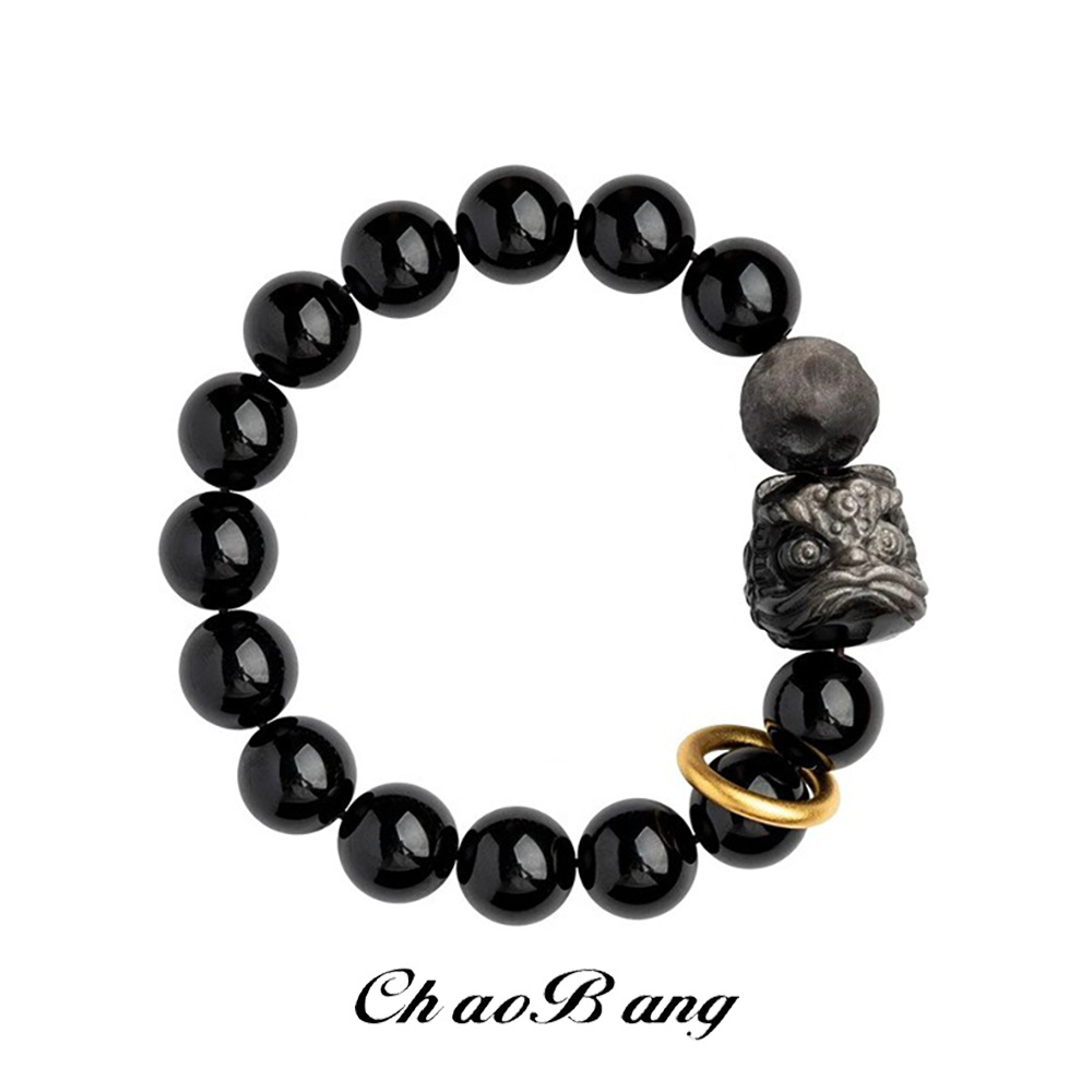 Obsidian Lion Bracelet Men's Trendy New Chinese Style Jewelry Transfer Bead Bracelet Trendy Light Luxury Yiwu Hot Selling Accessories