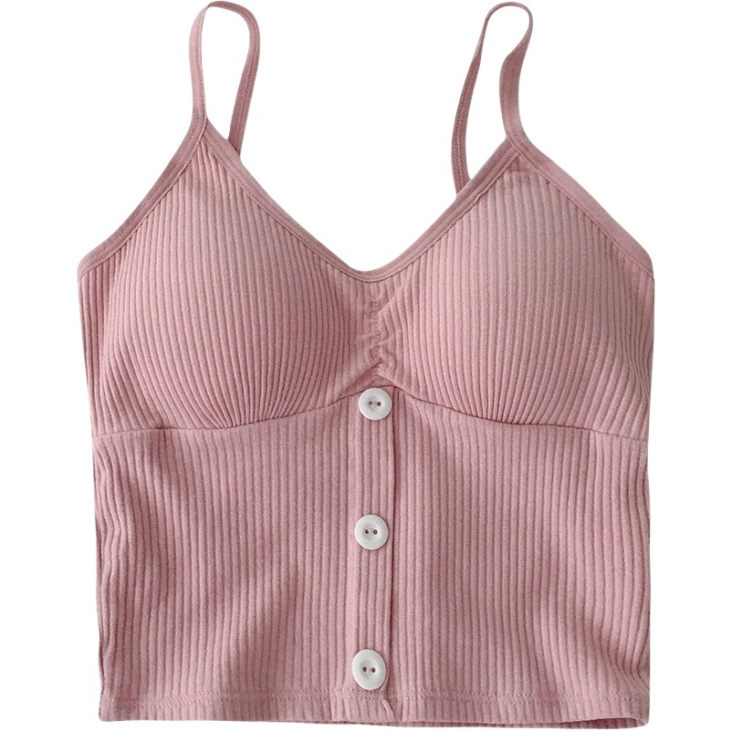 2079# New Korean style button solid color camisole cotton vest girl's inner and outer wear slim sleeveless top fashion