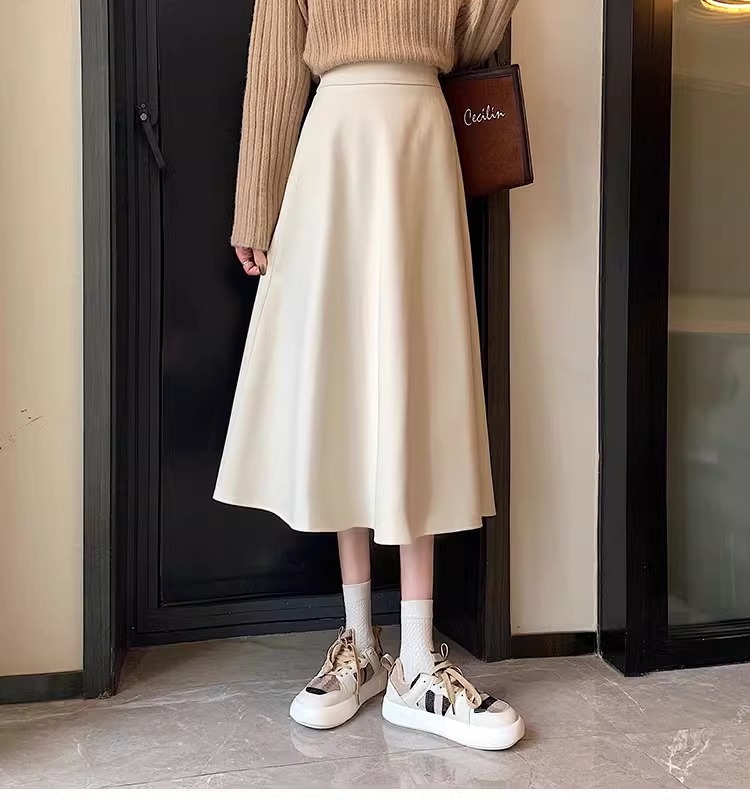 Picture of Women's skirt autumn and winter 2023 new mid-length high waist slimming A- line skirt black small large swing umbrella skirt