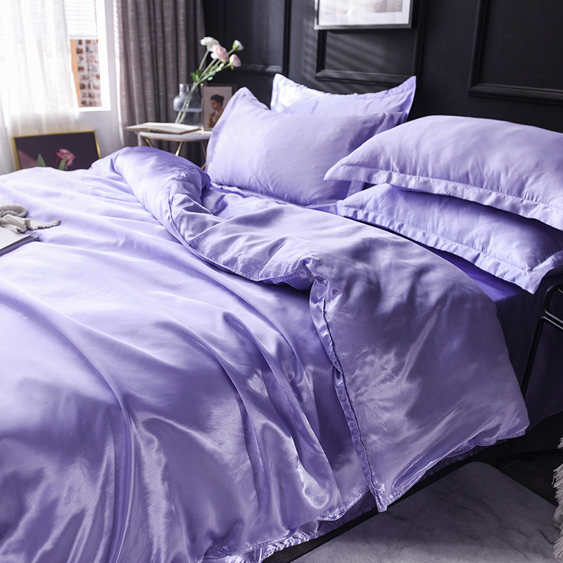 Picture of Summer solid color double-sided washed Ice Silk four-piece set silky color matching quilt cover sheets foreign trade cross-border bedding wholesale