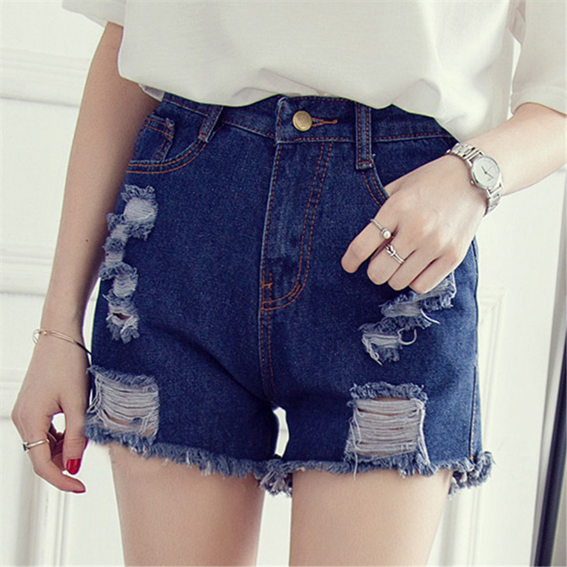 Korean version of high waist ripped denim shorts women's summer trim A- shaped shorts wide leg pants short jeans A generation of hair