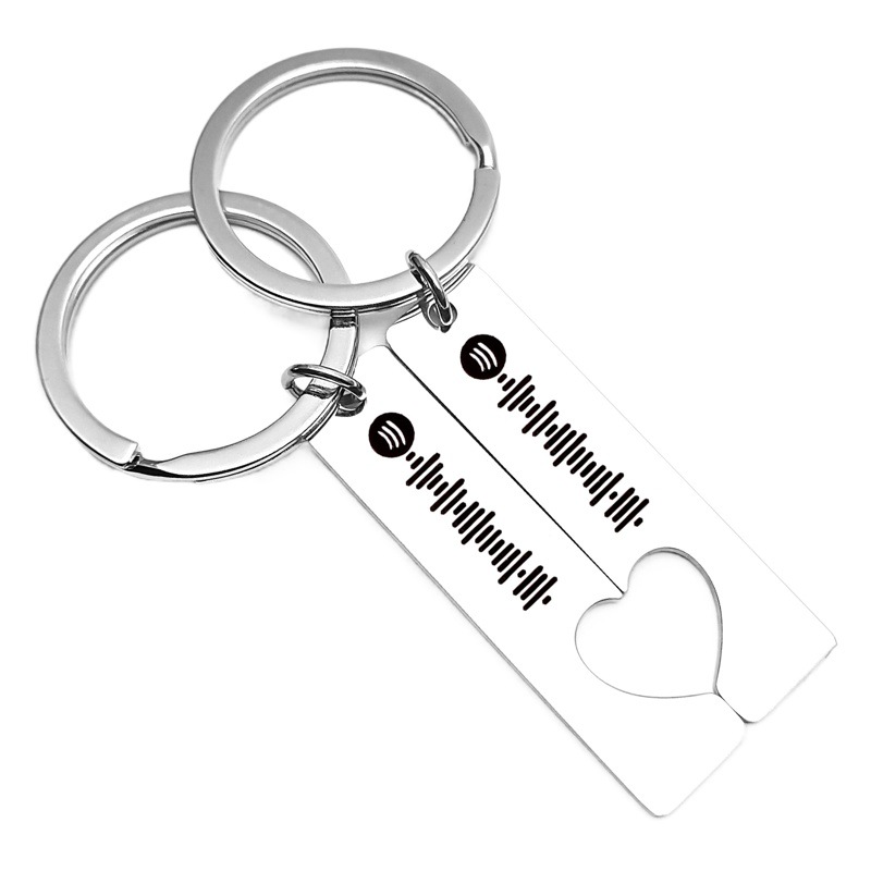 Cross-border hot music code spotify couples spell heart stainless steel key chain copy can be changed