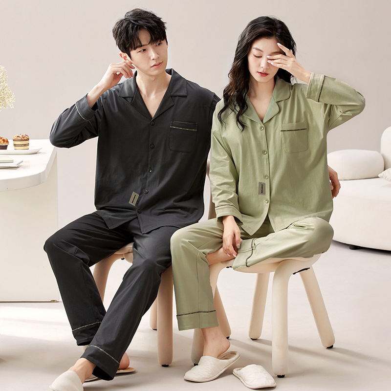 Couple Pajamas Women's Spring and Autumn New Cotton Long Sleeve Trousers Men's Simple Casual Loose Home Clothes suit