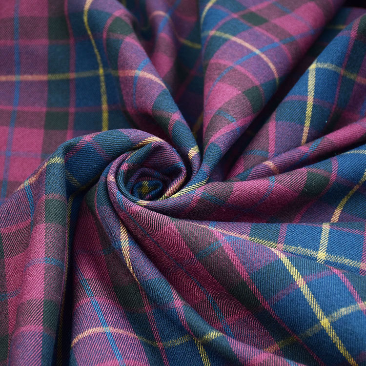 Polyester viscose stretch yarn-dyed plaid suit pants shirt trench coat fabric woven fabric supplier