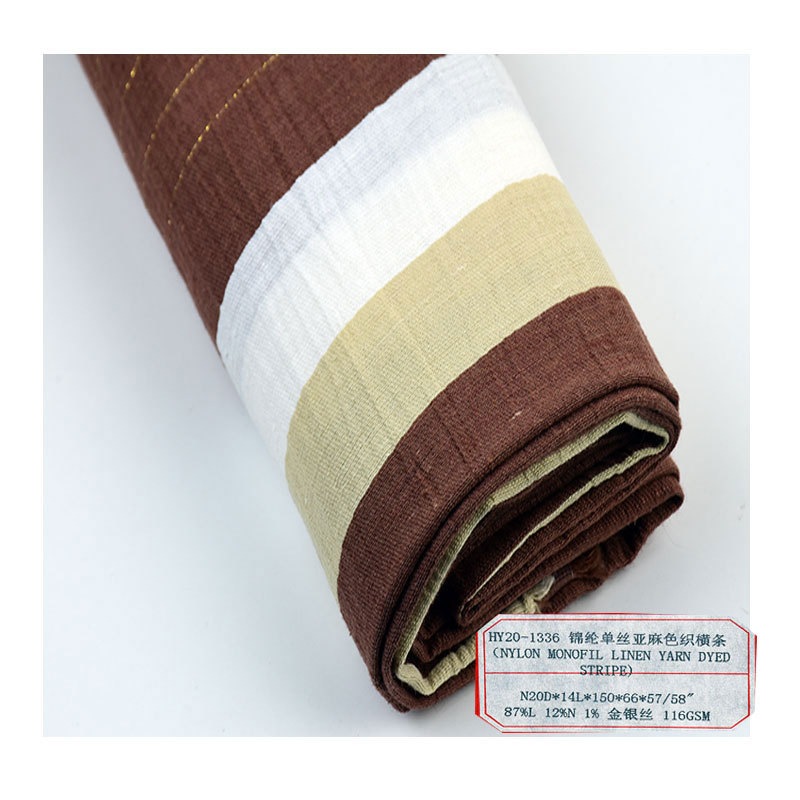 Picture of Nylon monofilament gold and silver silk nylon hemp horizontal stripe yarn-dyed fabric women's clothing fabric