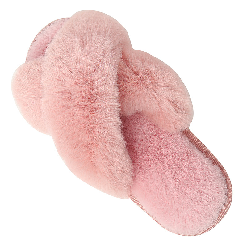 Picture of Amazon Slippers Winter Plush Cross-Strap Cotton Indoor Warm Plus Large Fur Slippers Women's High and Low Imitation Rabbit Fur