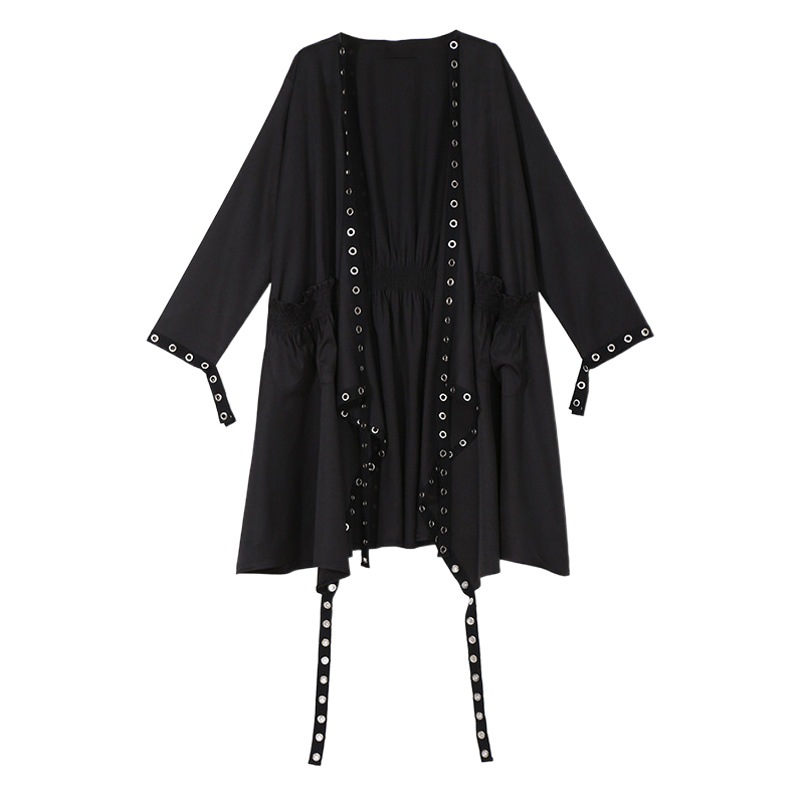 24 New Summer European and American Trendyy Metal Circle Air-Eye Chiffon Jacket for Women Autum New Loose Asymmetrical Top