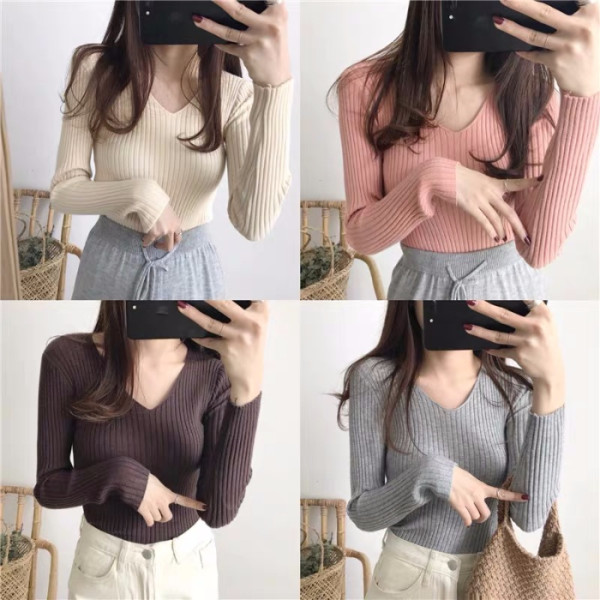 V-Neck Knitwear Women's Autumn Wear 2025 New Style Versatile Sexy Bottoming Shirt Inner Top Tight Knitwear