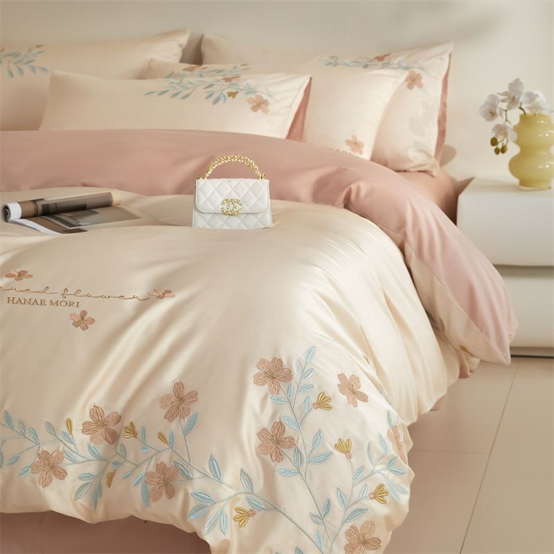 Light Luxury High-end Sense Long-staple Cotton Bed Four-piece Set Cotton Embroidered Pure Cotton Bed Sheet Quilt Cover Bed Cover Nantong Home Textile