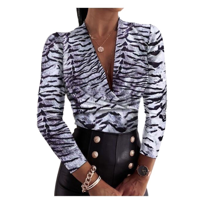 2020EBAY AliExpress WISH Hot Autumn and Winter Sexy Long Sleeve V-Neck Leopard Print Ladies Shirt Shirt