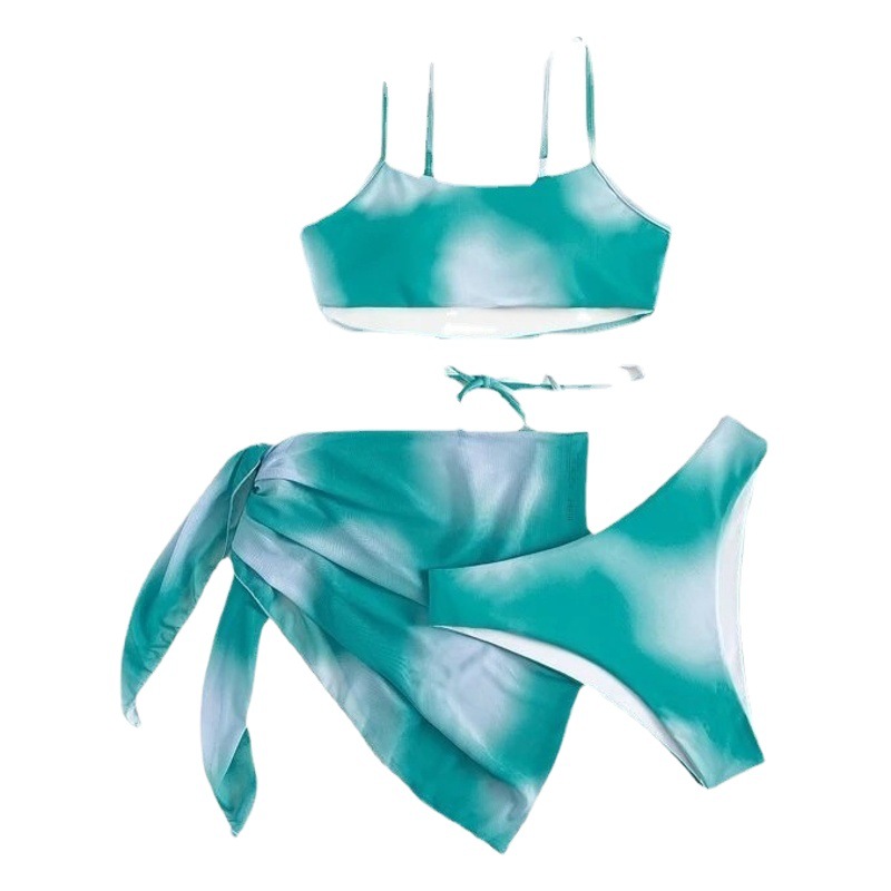 AliExpress New Women's Cross-border Sexy Swimsuit Multicolor Tie-dye Strap Three-piece Backless Split Bikini