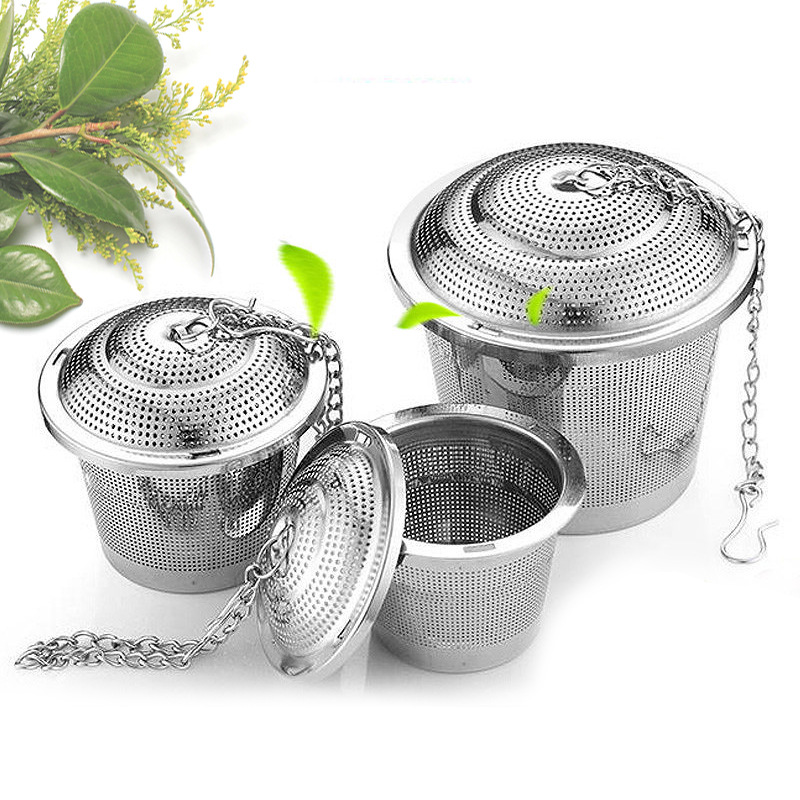 E-Commerce Stainless Steel 304 Tea Filter with Lid Chain Tea Barrel-Shaped Tea Drain Kitchen Weibao Tea Ball Tea Maker in Stock