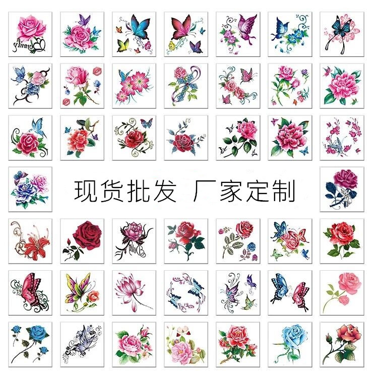 A set of 66 Roses Tattoo stickers for men and women waterproof artificial flowers butterfly clavicle ankle tattoo stickers custom