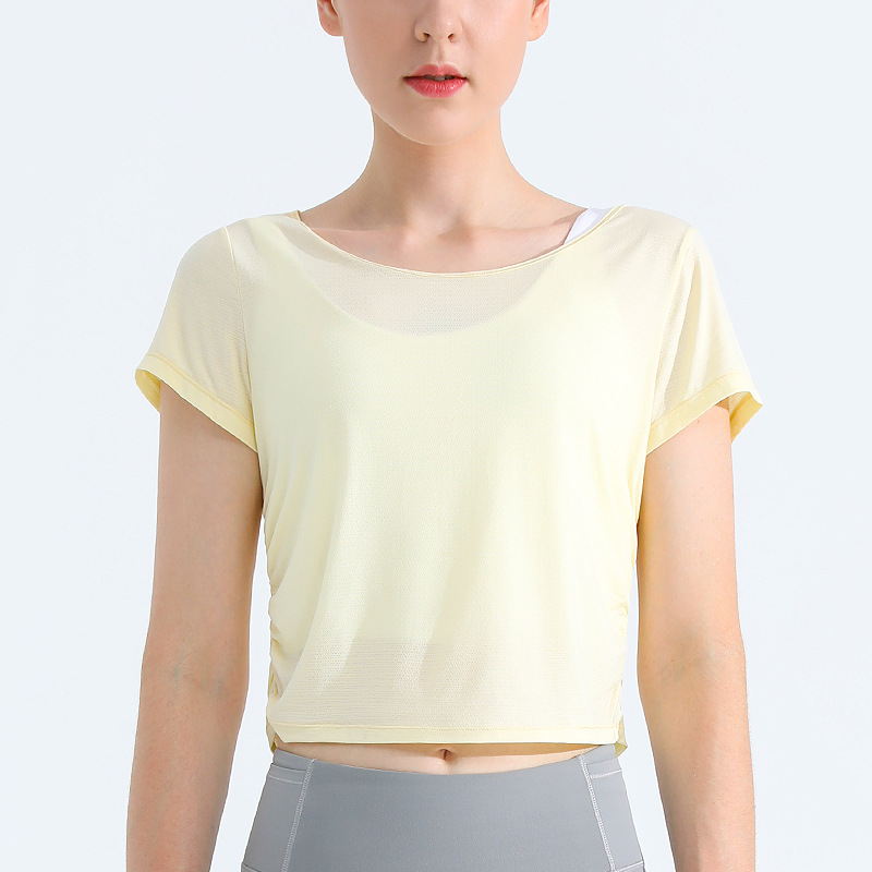 Picture of Cool Yoga Wear Short-Sleeved Women's Quick-Drying Breathable Beautiful Back T-Shirt Running Training Fitness Top Casual Sports Cover-Up