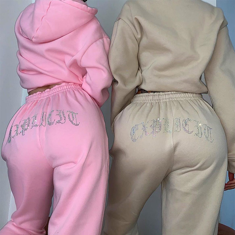2023 Amazon Europe and the United States new fashion sports casual hooded hot stamping sweater suit two-piece set