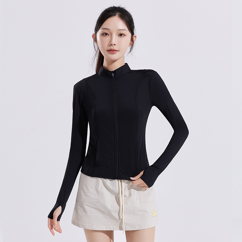 Picture of Tight Waist Slimming Vertical Collar Slim Yoga Sun Protection Clothing Women's Summer Coat Breathable 2025 New Ice Waist Sun Protection Clothing