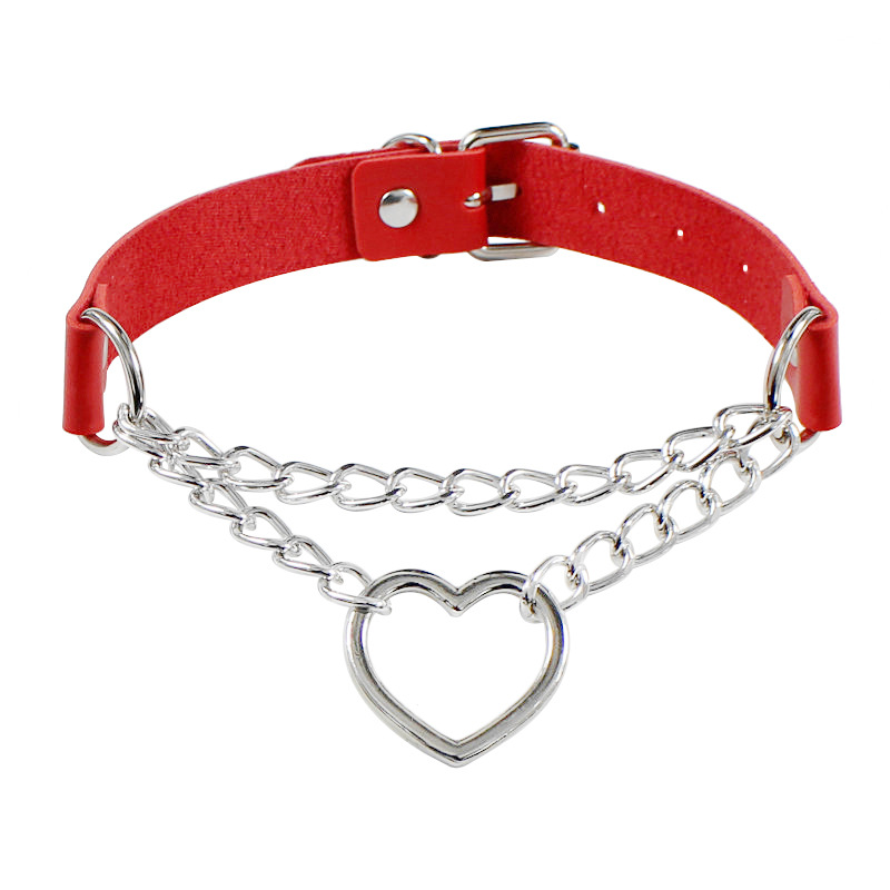 Picture of Cross-border Harajuku Heart-shaped Chain Collar Necklace Fashion Trend Leather Love Neck Chain Neck Chain Clavicle Chain
