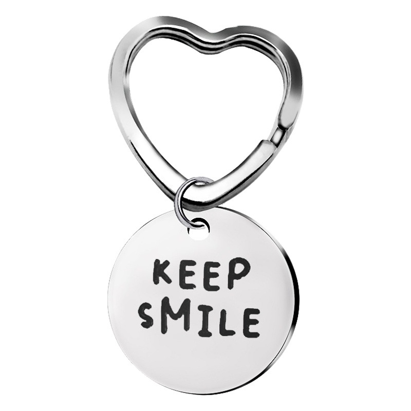 Amazon Cross-Border Color Printing Stainless Steel Electroplated Round Tag Keychain Gift Engraving Love Simple Men's Accessories Listing