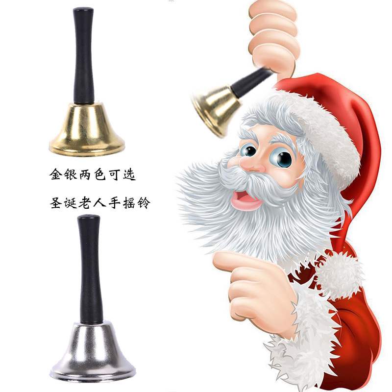 Picture of Christmas Supplies Santa Claus Wooden Hand Rattle Christmas Bell Decoration Gold Silver Class Bell Wholesale