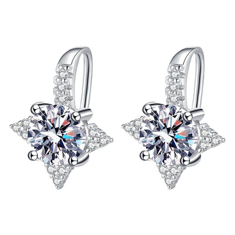 New Eight-Pointed Star Ear Hooks S925 Sterling Silver Earrings for Women, High-End Versatile Charming Moissanite Temperament Earrings
