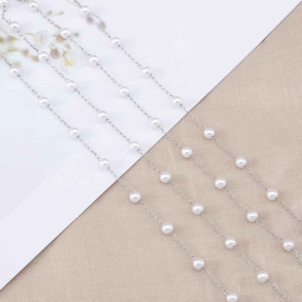 Picture of Stainless Steel Baroque Imitation Pearl Chain DIY Clothing Hanging Chain Bracelet Necklace Accessories Scattered Chain
