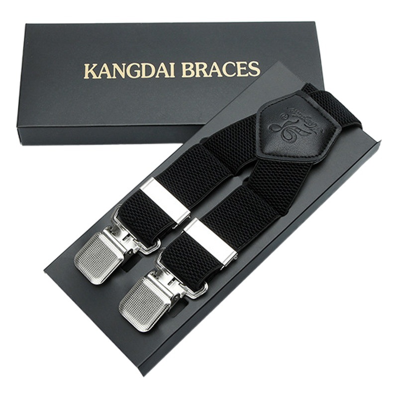 Cross-border suit strap clip men's anti-drop four-clip 3.5cm elastic elastic adjustment formal suspenders wholesale