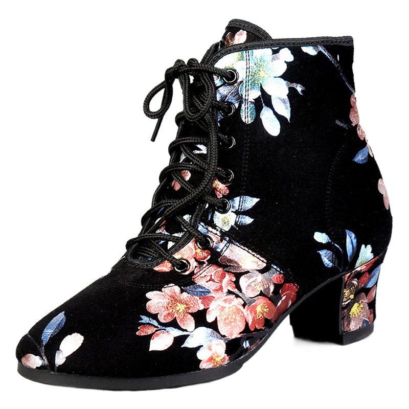 Wupa Square Dance Shoes Women's Mid-high Heel High Top Middle-aged and Elderly Soft Sole Jitterba Sailing GB Dance Shoes Thickened