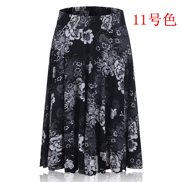 Picture of Middle-aged and elderly summer thin skirt mother's elastic waist color ice silk mid skirt high waist elastic dancing skirt