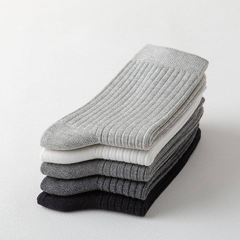 Double needle socks men's spring and autumn mid-calf socks cotton socks business men's socks solid color vertical stripes long cotton socks factory wholesale