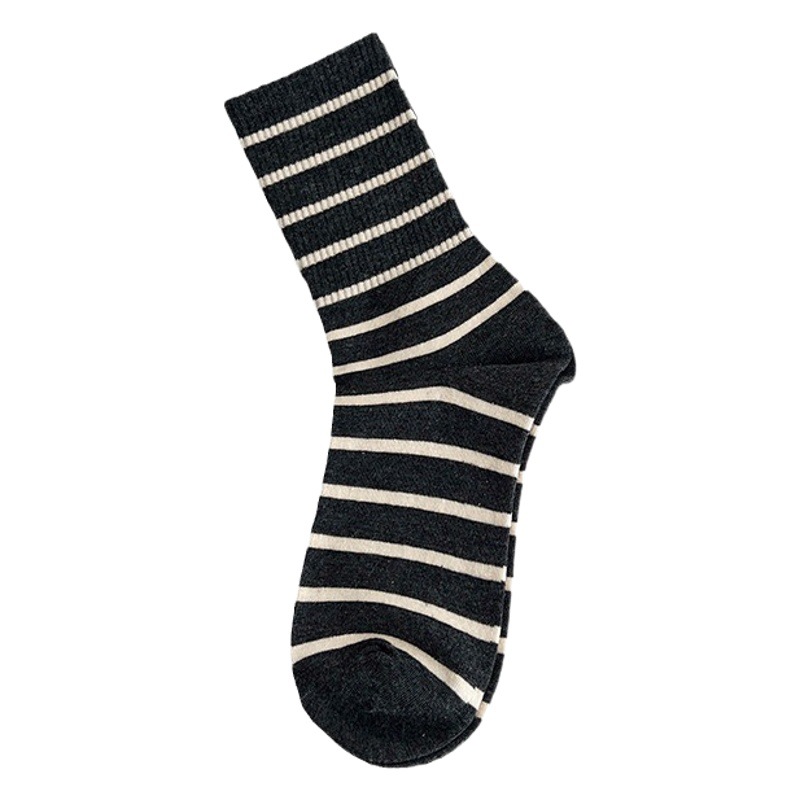 Women's socks autumn and winter New combed cotton black and white striped high socks ins trendy all-match college style socks pile socks