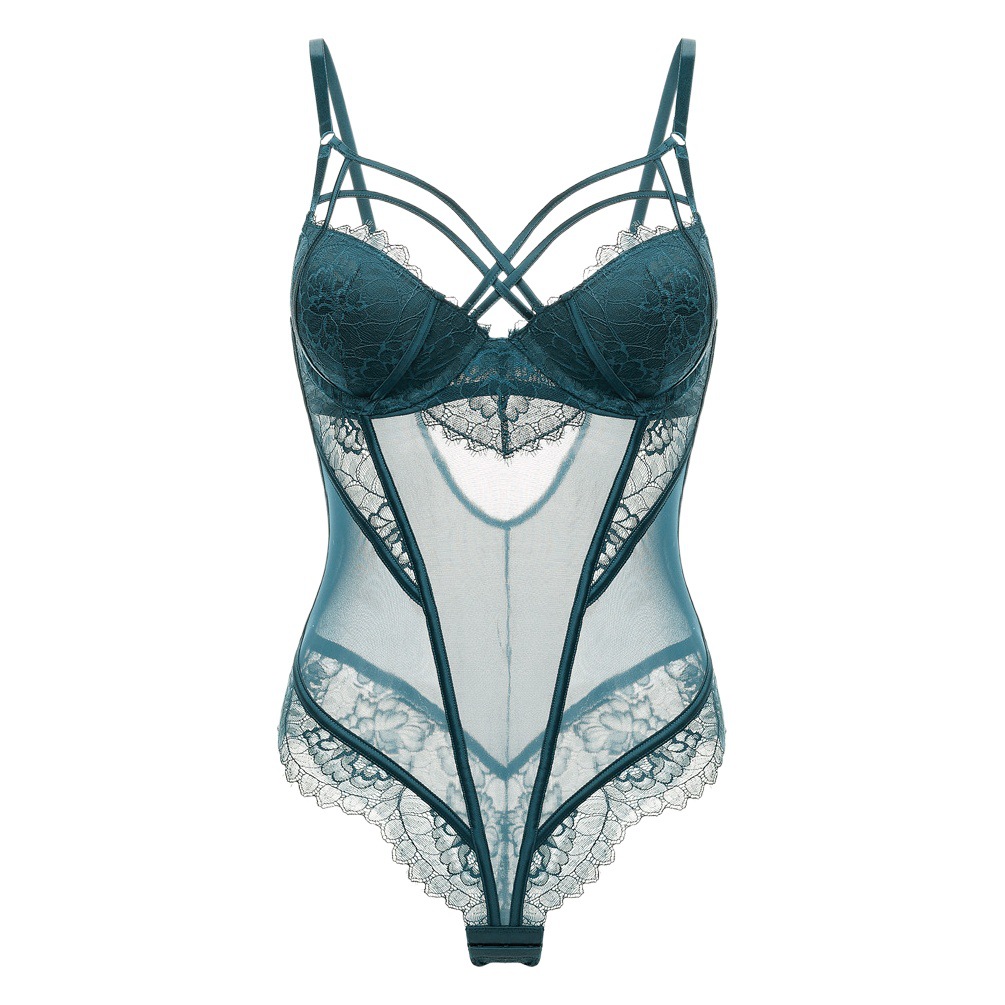 French One-Piece Intimates, Sexy Transparent Temptation Lace Jumpsuit, Small Breast Push-Up, Slim-Fitting Butt-Lifting Tight Jumpsuit