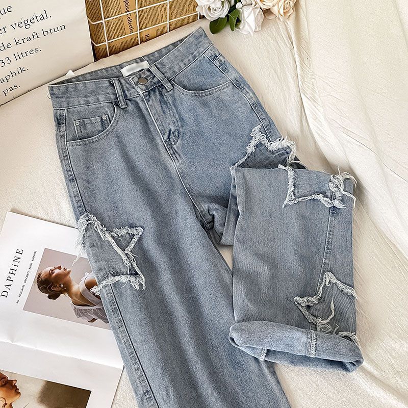 Street Star Jeans Women's Autumn New Design Sense Niche Embroidered Loose High Waist Straight Trendy Trousers