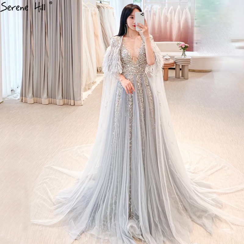 Grey Star with Shawl Luxury Annual Meeting Host Queen's Flood Banquet Cross-border Evening Dress LA70640