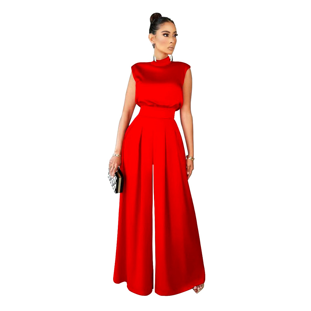 Picture of K10190 AliExpress European and American Women's 2022 New Fashion Wide Leg Pants Solid Color High Neck Sleeveless Waisted Pants