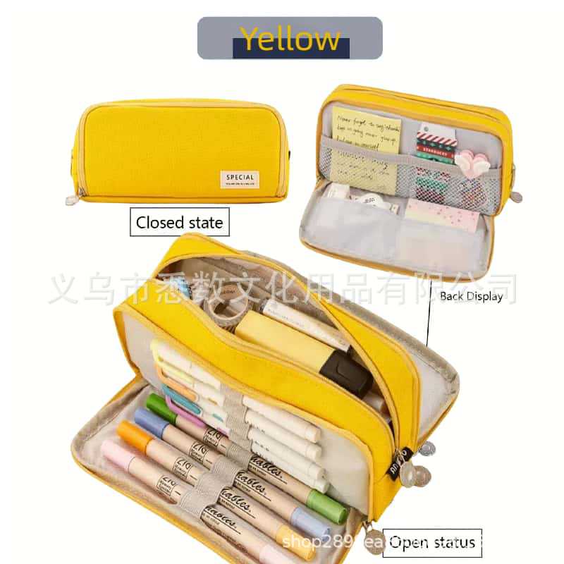 Picture of in stock Double Open Canvas Pencil Bag Wholesale Multi-layer Large Capacity Student Junior High School Student Pencil Case Multifunctional Simple Stationery Bag