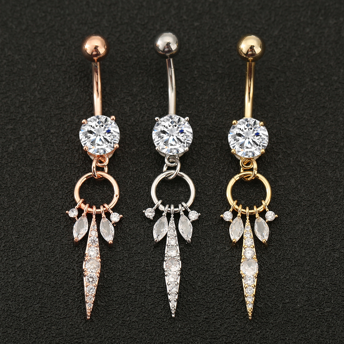 Cross-border new European and American style diamond tassel navel ring human body piercing stainless steel fashion personality inlaid zirconium navel nail