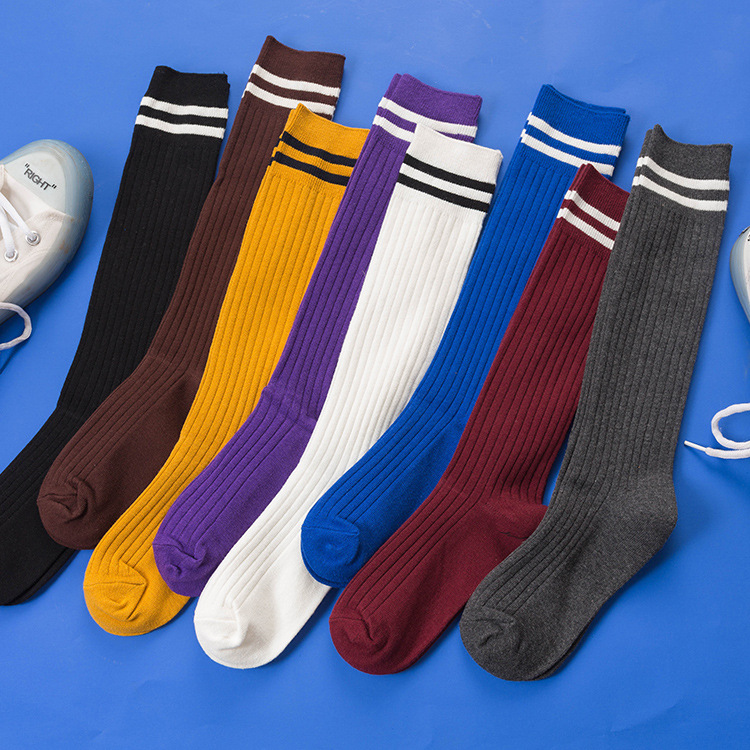 Autumn and Winter New Product Two Striped Cotton High-Top Women's Socks Wholesale Street Korean Style Pile Women's Socks Slimming Look