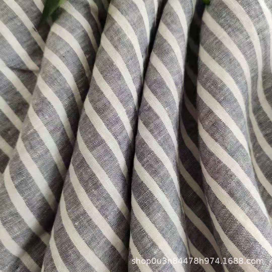 Denim Blue Pure linen Wide Stripesd Enzyme Face Wash, 100% linen curtain fabric