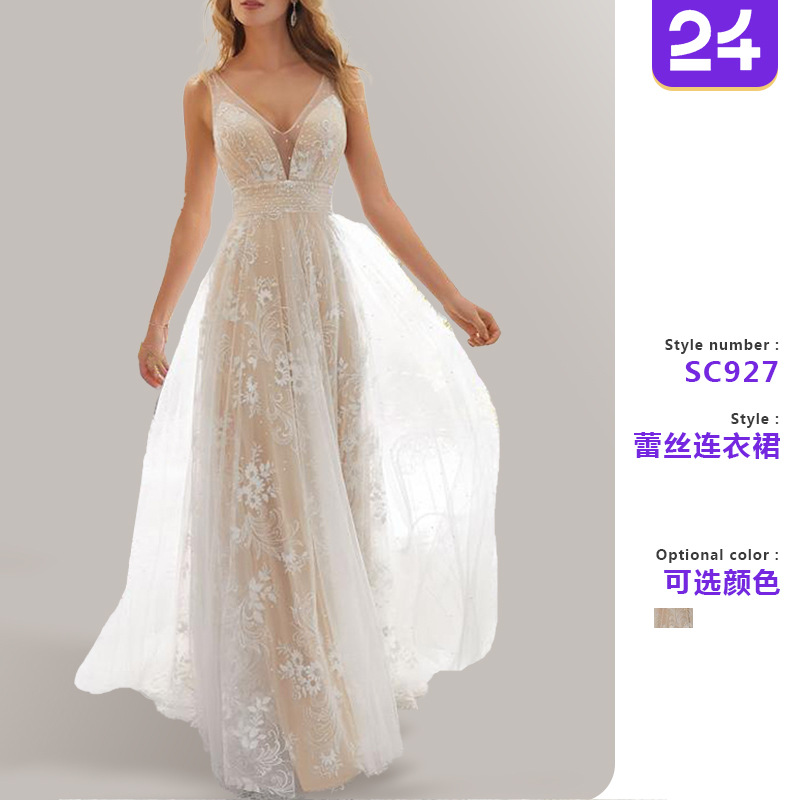 Picture of 2025 European and American Export New Wedding Dress Wish Amazon Sexy V Neck Sleeveless Lace Wedding Dress