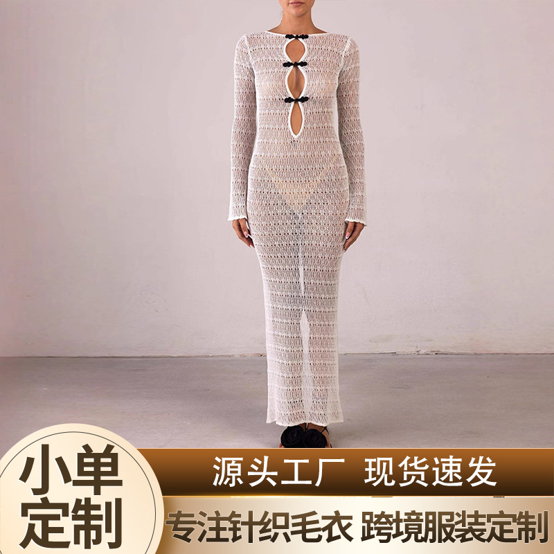 European and American-style Hollow-out Split Dress Beach Blouse Bohemian dress Long Backless Fishtail Evening Dress