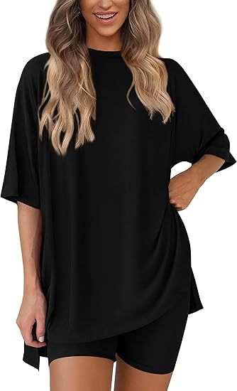 Picture of Cross-border foreign trade Amazon 2025 new women's casual round neck split loose shorts short sleeve home clothes suit