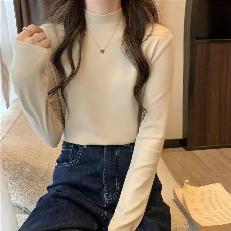 Picture of Double-sided velvet warm bottoming shirt women's autumn and winter Korean version of the latest half-high collar high-end slim-fit top trendy