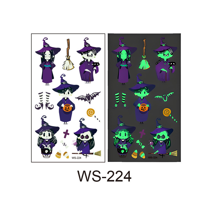 Picture of Cross-Border New Halloween Tattoo Stickers Waterproof and Sweat-Proof Long-Lasting Fluorescent Green Luminous Children's Cartoon Face Tattoo Stickers