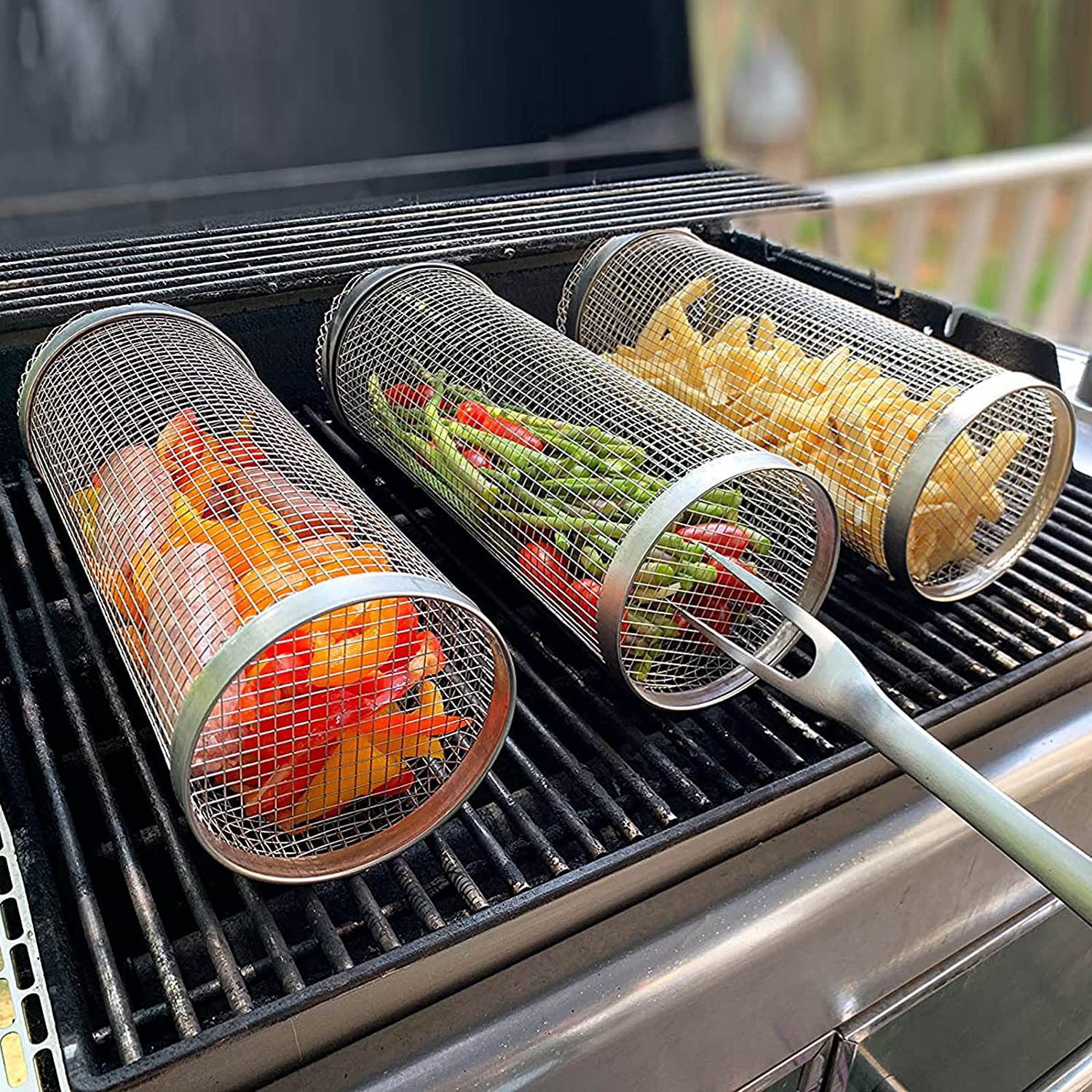 BBQ Stainless Steel Smoked Mesh Barbecue Barbecue Barbecue Barrel Cylindrical Round Modern Simple Superior Products